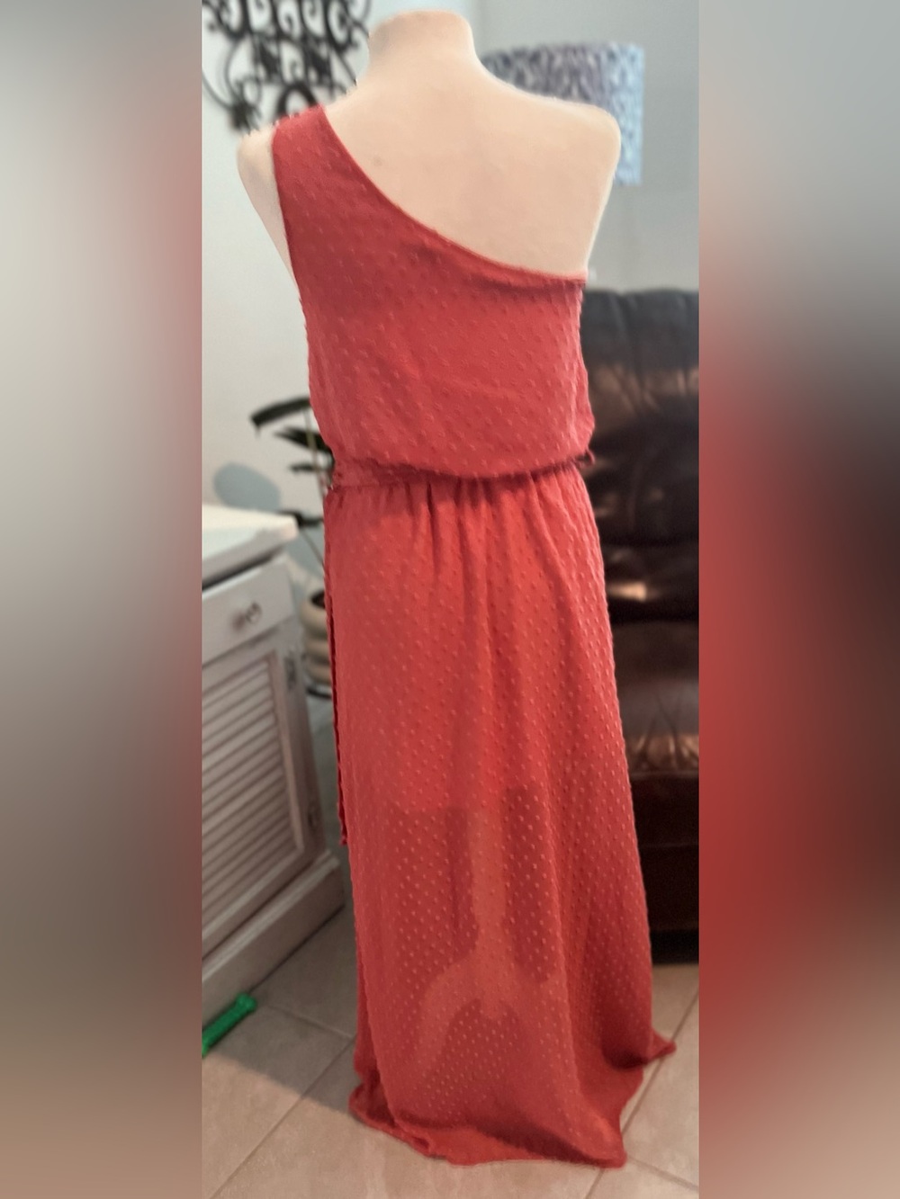Peach Love California One-Shoulder Coral Maxi Dress - Picture 5 of 6